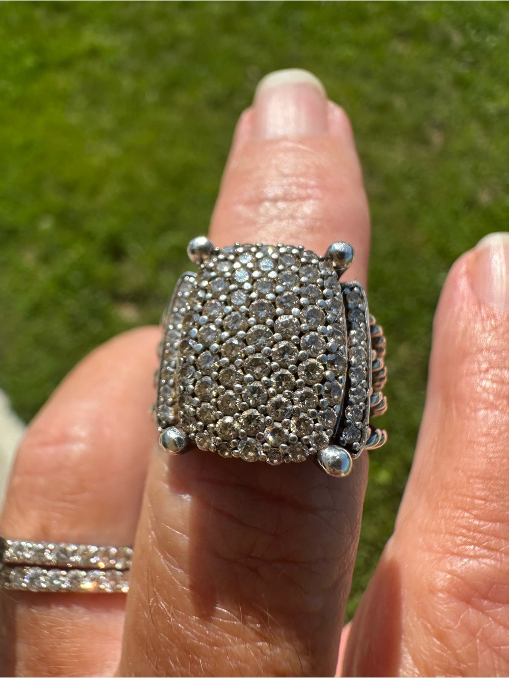 David Yurman Pavé Cushion-Style Diamond Ring in Silver